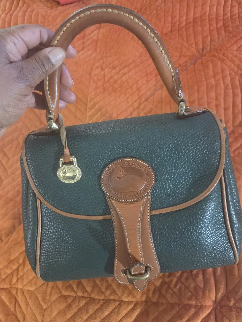 Vintage Dooney & Bourke AWL Green Equestrian Satchel